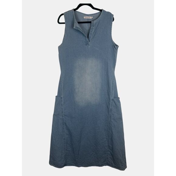 MISSLOOK Dresses & Skirts - Misslook Denim Maxi Dress XL (Runs L) Sleeveless Blue Jean Dress Minimal Pockets